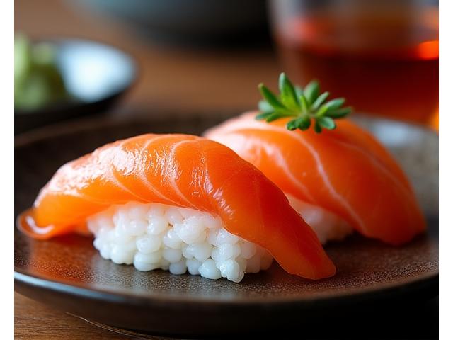 繊細な盛り付けの握り寿司と日本酒のペアリング