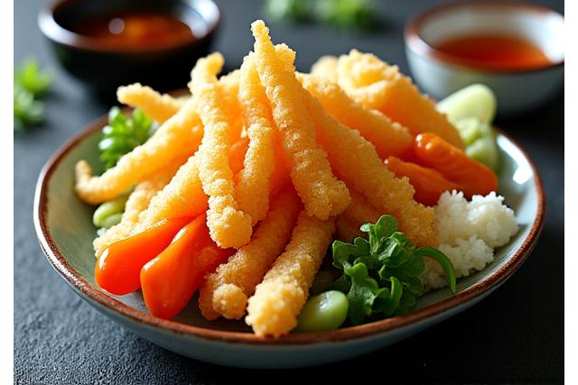 旬の素材を活かした美しい盛り付けの天ぷら