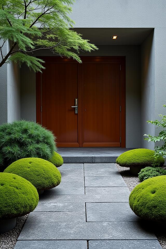 エントランスの苔と石庭が迎える静かな佇まい